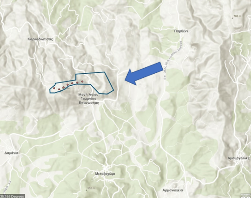 Χειμωνιάτικη βόλτα στο αιολικό πάρκο στην Μονή Επανωσήφη 56 χάρτης με βέλος 2 για site Custom